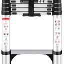 Telescoping Ladder, 8.5FT Aluminum Lightweight Portable Telescopic Ladder, Stabilizers & Wheels, Heavy Duty 330lbs Max Capacity,Extension Ladder for Roofs, RVs, Outdoor-Sliver (8.5 FT, Silver)