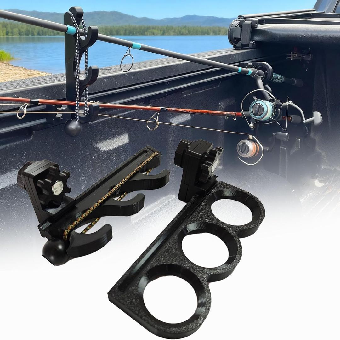 Fishing Rod Holder for Toyota Tacoma Bed Rail - Above-The-Bed Mount, 3 Rod Capacity with Secure Locking Design - Weatherproof & Tool-Free Installation