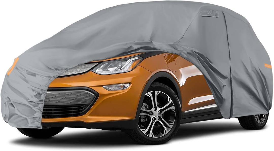 Waterproof Car Cover Compatible with 2017-2025 Chevy Bolt EV EUV, 10 Layers All Weather Car Covers with Inner Cotton and Windproof Bands, Zipper Door for Snow Rain Dust Protection