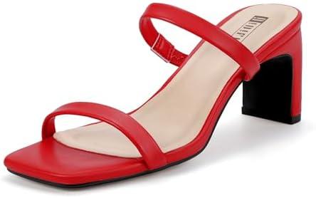 IDIFU IN3 Chunky Heels For Women Low Block Square Open Toe Heels Two Strap Slip On Comfortable Slides Heeled Sandals Sexy Wedding Prom Party Dress Shoes Cute Mule Short Heels, Size 8