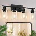 Indoi 4-Light Bathroom Light Fixtures, Matte Black Modern Vanity Lights with Clear Glass Shades, Bathroom Wall Lamp for Mirror Living Room Cabinet Bedroom Porch