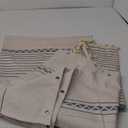 AmazerBath Farmhouse Shower Curtains for Bathroom, Boho Shower Curtain Set with Tassels, Rustic Faux Linen Blue Striped Neutral Shower Curtain with Hooks, Light Tan Toned, 72x72 Inches