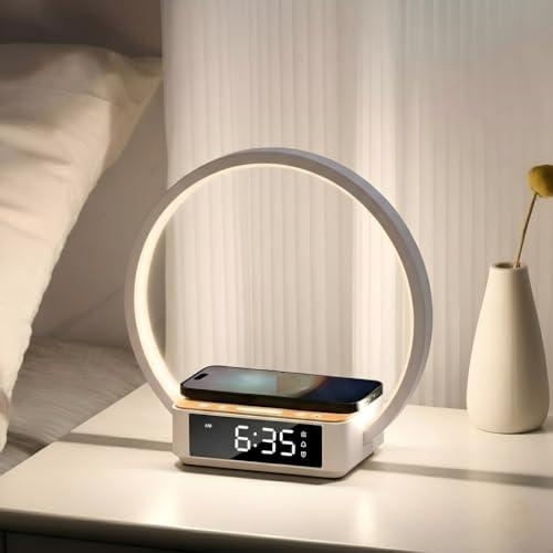 SMARTERIOR Wireless Charging Station with Alarm Clock,Bedside Lamp with Sunrise Wake-Up Light,Wireless Phone Charger,Touch Table Lamp with 3 Brightness Levels,Idea Gifts for Women,Men,Teens,Adults