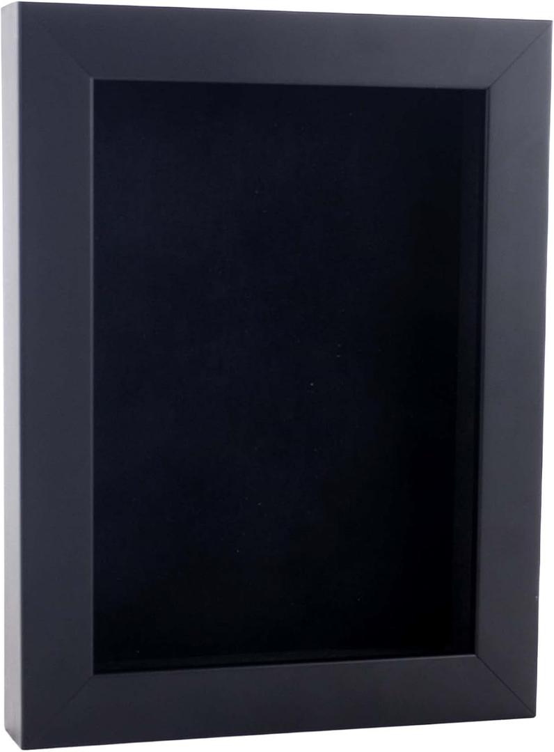 6x8 Shadow Box Frame Black Wood | with a 3/4" Usable Display Depth | Includes a Black Real Suede Texture Acid-Free Backing Board, UV Resistant Acrylic, and Hanging Hardware