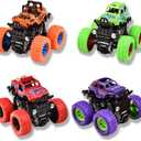 Monster Trucks for Boys, 4 Pack Pull Back Vehicles Cars for Toddlers, 360 Rotation 4 Wheels Drive Durable Friction Cars Powered Push and Go Toys Truck Playset Gift for 3 4 5 6 7 8 Year Old Kids Girls
