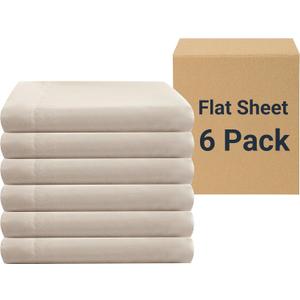 ZPECC Bulk Flat Sheets Only Twin Size 6 Pack, Easy Sort Top Bed Sheet by Color-Coded Label, Soft Durable Brushed Microfiber Fabric Hotel Airb&bs Essentials for Hosts, 66"x96", Beige