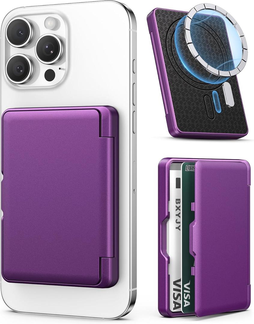 for MagSafe Wallet Card Holder(4-5 Cards), for Magnetic Phone Case, RFID Blocking, Built-in Mirror, Men Women Phone Wallet for iPhone 16/15/14/13/12 Series, Not for iPhone 13/12 Mini, Purple