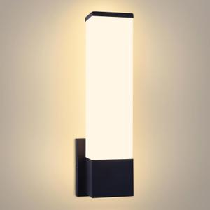 Kalium 14in Modern Wall Sconces, Dimmable Bathroom Vanity Lights, 3000K Warm White LED Indoor Sconces Lighting for Bathroom, Stairs, Living Room, Bedroom. Hardwired. (Black - Rectangular 14in)