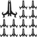 Boao 12 Pack Plastic Easel Stand Display Card Plate Stands Photo Holder Picture Frame Book or Other Items Easel for Weddings, Birthdays, Home Decoration, Tables (6 Inches,Black)