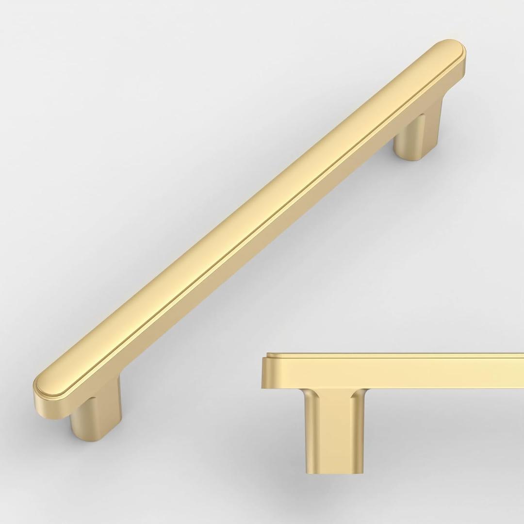 Amerdeco 10 Pack Brushed Gold Cabinet Pulls 5 Inch(128mm) Hole Center Drawer Pulls Cabinet Hardware Kitchen Cabinet Handles for Bathroom Dresser Pulls ZH0065
