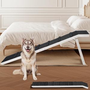 Folding Dog Ramp for Bed, 74" Durable Wood Ramp with High Traction Carpet, Gentle Long Slope, Top Landing Platform, Supports up to 150 LBS  Great for Older Dogs (Large)