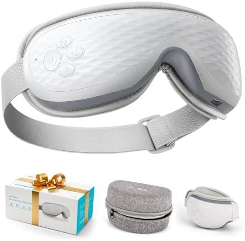 ALLJOY Eye Massager with Heat, Mothers Day Gifts for Women Men, Bluetooth Music Sleep Mask for Migraine Relief,Eye Strain, Dark Circles & Dry Eyes (White)