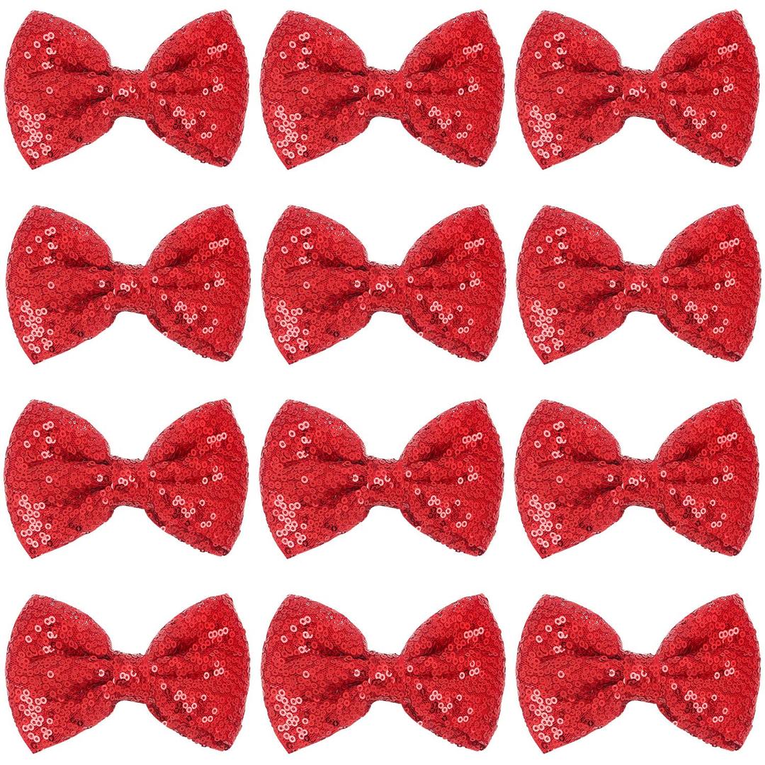 12 Pieces Red Sequin Bows for Girls 4.7" Large Cheer Hair Bow with Alligator Clips Hair Accessories for Kids Toddler Cheerleaders Teen Girls College Sports