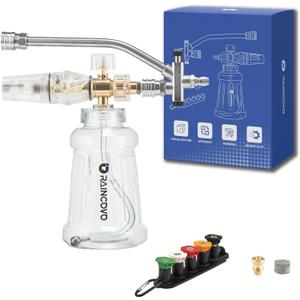 Raincovo Foam Cannon for Pressure Washer, Snow Clear Foam Cannon Dual Connector Accessories, Power Washer Soap Attachment for Car Wash, Stainless Steel Filter, 5 Nozzle Tips with Holder