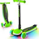 ZIFFY 3-Wheel Light-Up Kids Scooter, Kids Balance Scooter for Boys Girls with 20 Dynamic LED Lights, 4 Adjustable Height, Lean-to-Steer Design with Anti-Slip Wide Surface for Stability - Up to 110LBS (Green)