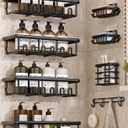 8 x 8 Pack Adhesive Rustproof Shower Shelves with Soap Dishes, Toothbrush Holder & Hooks, Large Capacity No-Drilling Shower Shelves Rack for Bathroom Organizers and Storage Accessories, Black