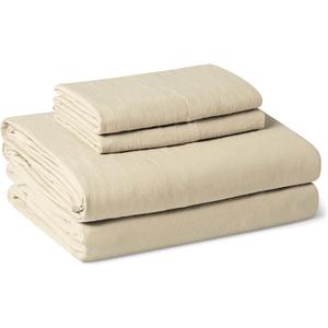 Full Bed Sheet, 4-Piece Bedding Set, Double Brushed Microfiber, Ultra Soft, Easy Care, Beige