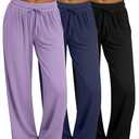 Neer 3 Pack Women's Wide Leg Sweatpants with Pockets | Yoga, Loose Fit, High Waist, Drawstring, Baggy, Casual, Stretch, Cozy, Fall, Walking, Working, Size 2X