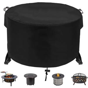 Round Fire Pit Cover 36" Dia X 24" H, 600D Strong Tear Resistant, Waterproof & UV Resistant Outdoor Cover, Fit for 33",34" ,35",36" Round Gas Firepits, Fire tables or Fire bowls, Black