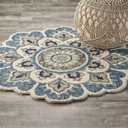 LR Home 6ft Round Indoor Wool Area Rug for Home Decor | Rugs for Living Room, Bedroom, Playroom, Entryway, Office | Hand Woven Modern Farmhouse Large Boho Area Rug for Room Decor | Ivory/Teal