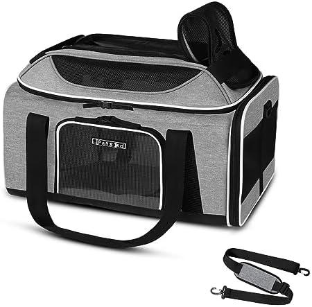 Petskd Top-Expandable Pet Carrier with Wheels 17x12x8.5 Inches JetBlue Allegiant Spirit Airline Approved, Soft-Sided Carrier for Small Cat Dog with Locking Safety Zippers and Anti-Scratch Mesh(Grey)