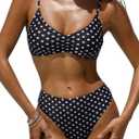 MIKETAI Women's High Waisted Bikini Sets 2 Piece Floral Print Swimsuits Cheeky Bathing Suit for Women (Large, Polka Dots)
