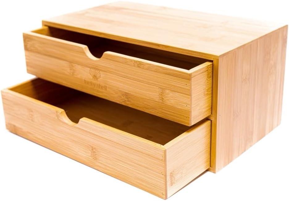 Wisuce Bamboo Desk Drawer Organizer, Desktop Organizer with Drawers Tabletop Storage Organization Box for Office Home Toiletries Supplies Vanity, No Assembly Required(2 Drawers)