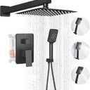Shower Head Matte Black, Shower Faucet Set Bathroom Shower System with 8 inch Square Rain Shower Head Wall Mounted with 3-Setting Handheld Spray, Rainfall Shower Combo Set