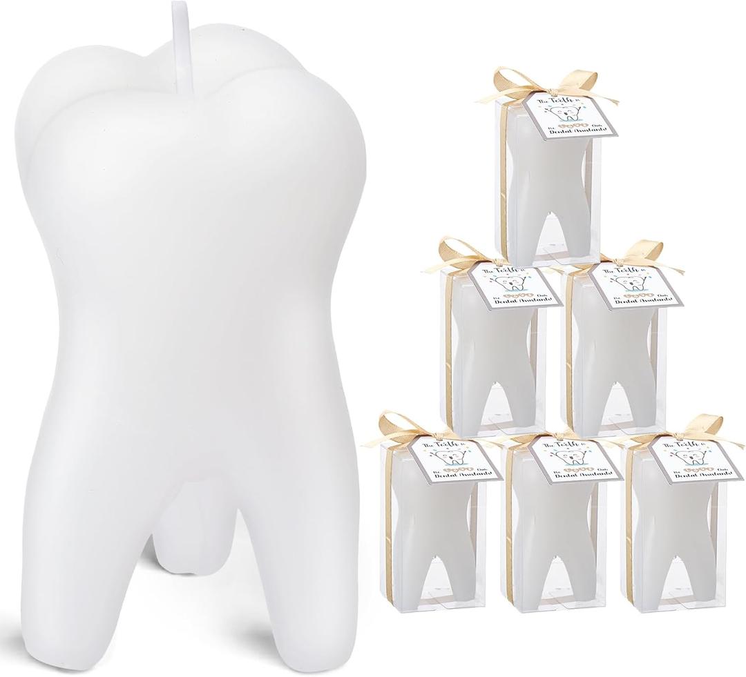 Coume 6 Pcs Tooth Scented Candle Aesthetic Dental Health Month Gifts for Women Men Children Pets Dental Students Gifts Dentist Office Tooth Decoration Natural Soy Wax Aromatherapy Candle
