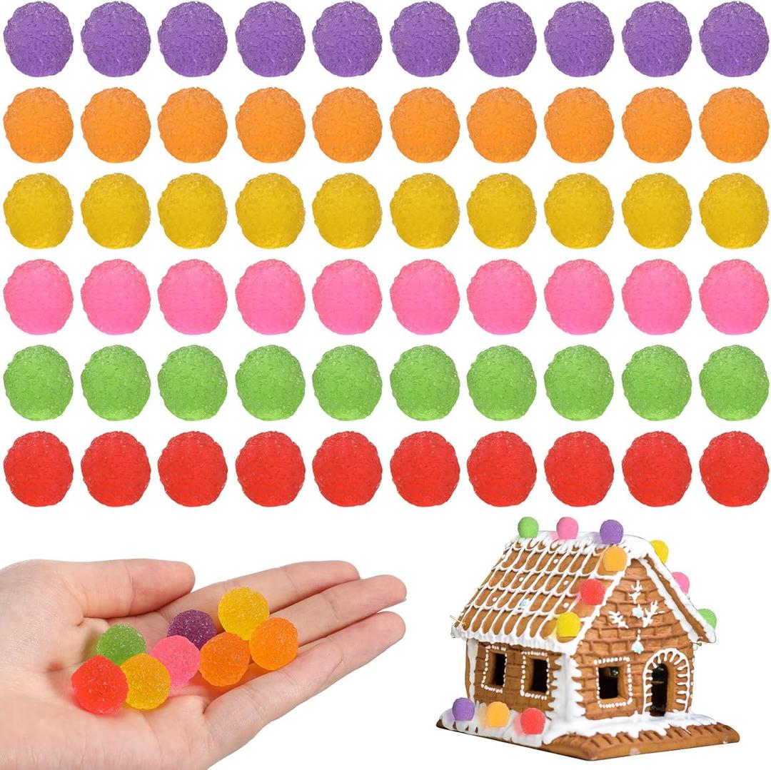 Giegxin 60 Pcs Christmas Fake Candy Mini Christmas Candy Cane Gumdrops Decor Colorful Fake Gumdrops Spice Drops Ornaments for DIY Craft Xmas Tree Party Decoration(Multicolor,Gummy)