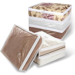 10 Packs Clear Zippered Storage Bags Durable Plastic Sweater Clothing Organizer Under Bed Closet Containers Bins for Blankets Clothes Bedsheets Pillows Comforter Quilt (15.7 x 13.8 x 3.9 Inch)