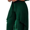 Green Jumpsuit for Woman Dressy Crew Neck Long Sleeve Hight Waist One Piece Jumpsuit Elegant Casual Straight Long Pants Wide Leg Pants (Green, S)