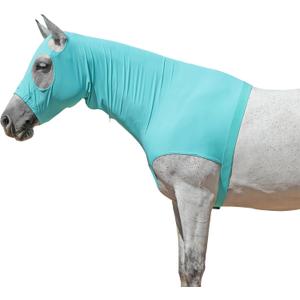 Horse Slinky Hood with Zipper, Stretch Spandex Sleazy Hood for Mane Protection, Breathable Horse Neck Cover for Show Prep, Braids Saver, Sleek Grooming Under Blanket Use Turquoise X-Large