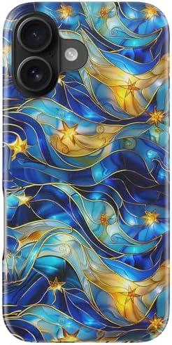 Goodon for iPhone 16 Plus Case Cute - Wireless Charging Compatible - Dual-Layer Hard Shell + Silicone Cover - Protective Phone Case with Trendy Designs for Women - Abstract Bule Gold Water