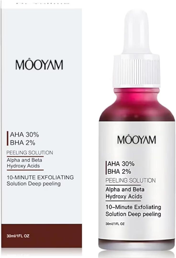 MOOYAM AHA 30% + BHA 2% Peeling Solution, 30ml, Exfoliating Solution AHA 30% + BHA 2%, Fruit Acid, Liquid Salicylic Acid, Facial Serum, Serum