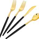 SUT Gold Plastic Silverware (160Pcs) Forks and Spoons Disposable, 80 Gold Plastic Forks, 40 Gold Knives, 40 Gold Spoons, Black and Gold Utensils Set Disposable for Parties, Weddings,New Year,Halloween