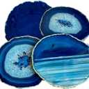 AMOYSTONE Agate Coasters Dyed Blue Set of 4 Rock Agate Slice Cup Mat for Drinks Large 4-5" with Rubber Bumpers, Home Decor