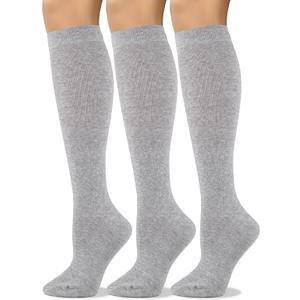 COTTON DAY Women's Soft Combed Cotton Knee High Long Calf Dress Socks Seamless Toe Black White Gray Navy Blue Brown (6-9, Plain Lt.gray)