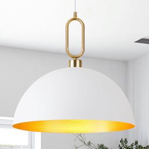 19.7''White and Glod Pendant Light Farmhouse Vintage Pendant Lighting Fixtures Industrial Large Rustic Dome Chandelier for Kitchen Island, Hallway, Dining Room, Bedroom (19.7 in White and Gold)