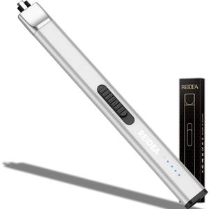 REIDEA Lighter Gift for Candle [Stocking Stuffers for Women & Men], Retractable Top Windproof Flameless USB Rechargeable Arc Safe for Adults, R1 Flat, Silver