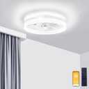 VOLISUN Low Profile Ceiling Fans with Lights and Remote, 19.7in Fandelier Ceiling Fan Flush Mount, 3000K-6500K Smart Bladeless LED Fan Light, White Modern Ceiling Fans with Lights for Bedroom