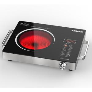 Karinear Portable Electric Stove 110V, 1800W Electric Hot Plate with Handle, Knob Control Single Burner Electri Cooktop, Ceramic Infrared Countertop Burner, Timer, Safety Lock