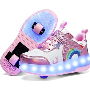Nsasy Girls Boys Roller Shoes with LED Light Up Wheels Sneakers Kids Roller Skates Shoes for Kids for Children (Pink)