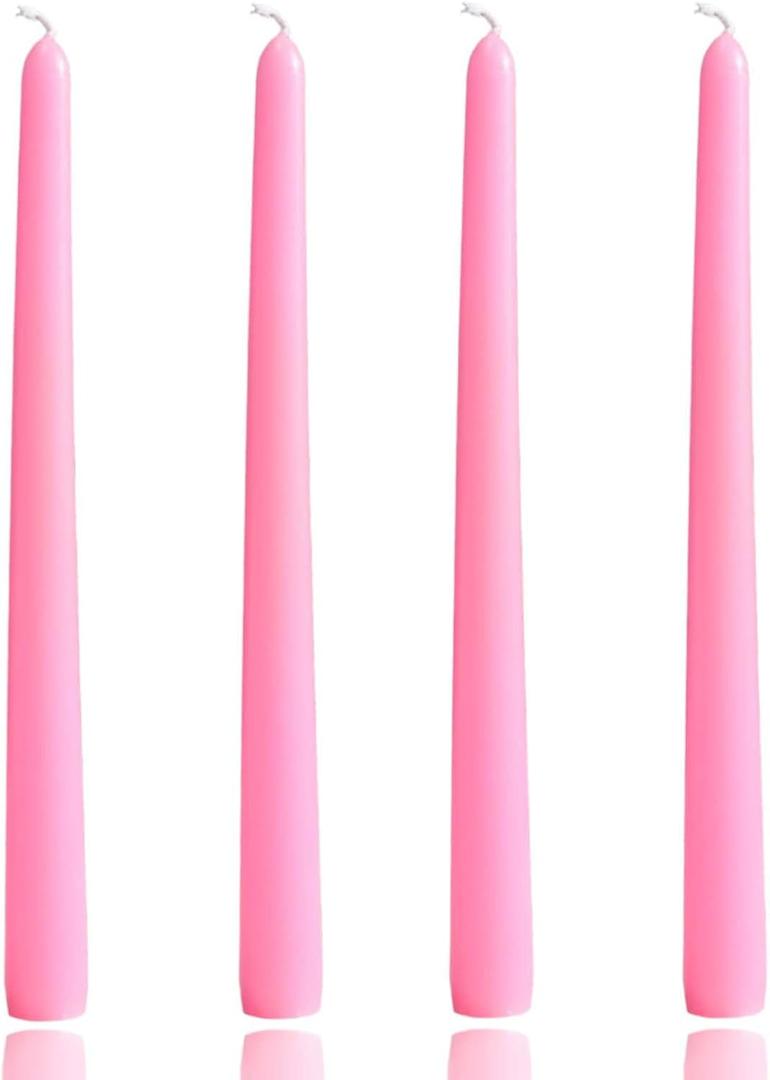 10 inch Pink Taper Candles-Set of 4 Tapered Candle, Tall Candlesticks,Home Dinner Candle, Party, Wedding, Halloween, Christmas Candles(9.9 inch, Pink)