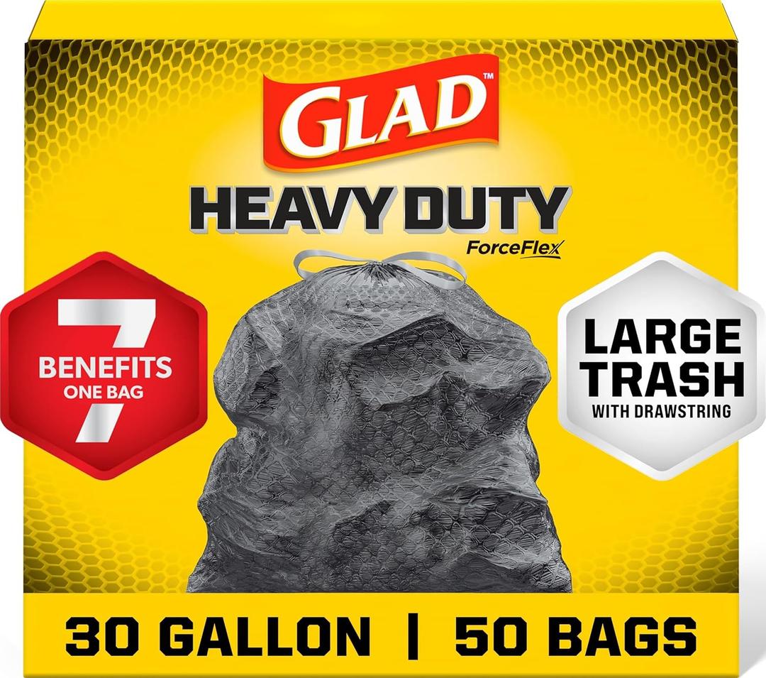 Glad Large 30 Gallon Trash Bags, Unscented Heavy Duty Garbage Bags, Forceflex with Drawstring, 50 Count 