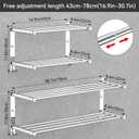 CAXIMSY Adjustable Towel Bar for Bathroom Wall Mount17-30.7inch Adhesive Shower Towel Rack Stainless Steel Bath Towel Holders for Toilet Kitchen Double Towel Hanger (Double Towel Rack)