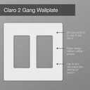 Lutron CW-2-WH-2 White Claro 2 Gang Decorator Wallplate (2 Pack) | CW-2-WH Count