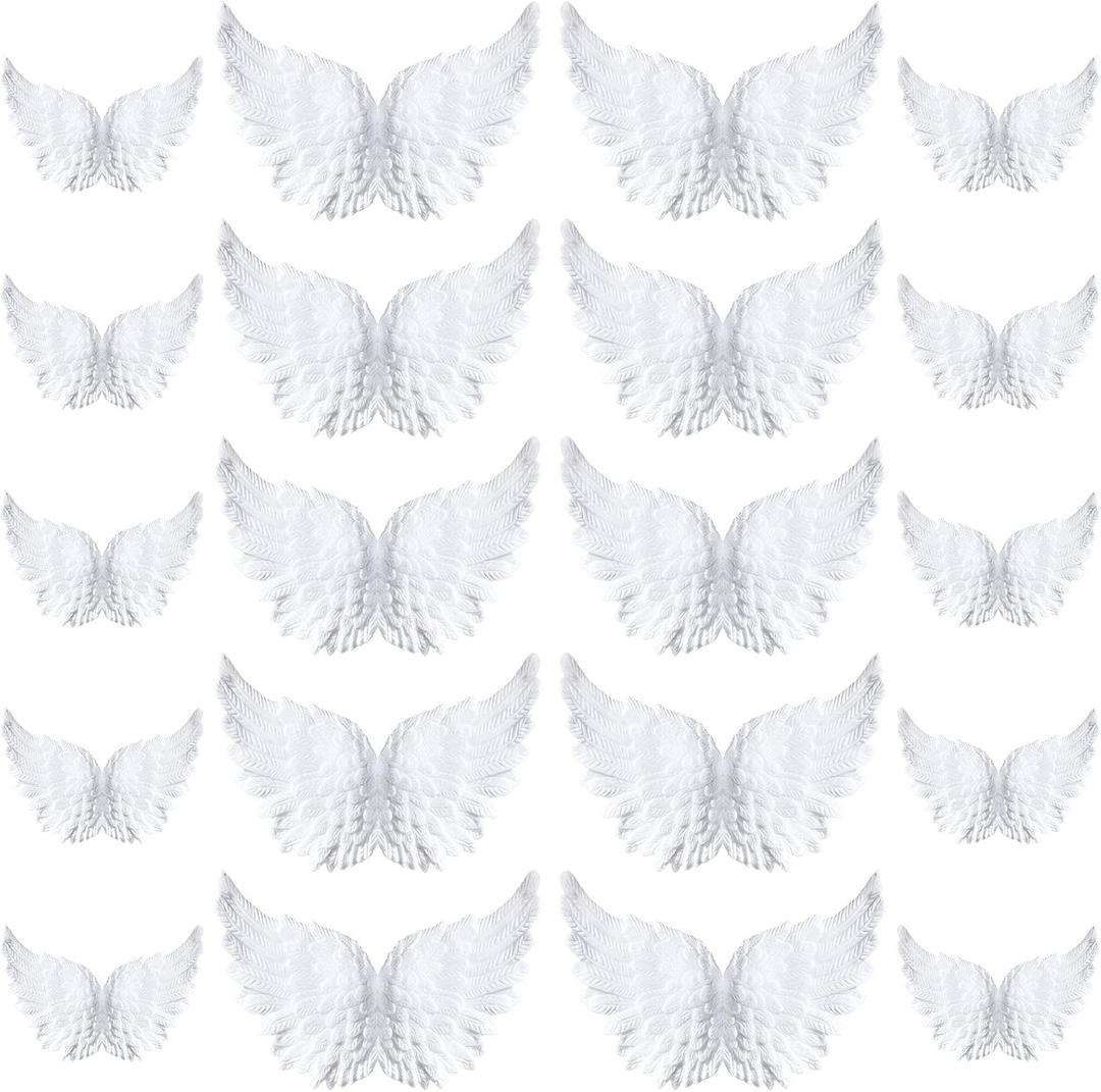 3D Plastic Angel Wings for Crafts Christmas Tree Ornaments White Feathers Costume Mini Wings Decor for DIY Crafts Accessories Christmas Party Favor Decor(24 Pieces, 3.3 Inch and 4.2 Inch)