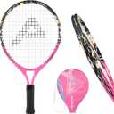 Kids Tennis Racket for Boys & Girls Aged 2-12 - Multi-Color & Style Youth Tennis Racket for Beginner, Includes 420D Nylon Shoulder Strap Bag (Pink-Graffiti)