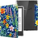 CoBak Case for 6" Kindle 11th Gen (2024 and 2022 Release) - Ultra Slim Transparent Clear TPU Back Shell Protective Cover with Auto Wake/Sleep for Kindle 11th Generation 2024 Release, Painted Flower